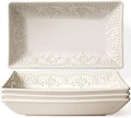 Artena Salad Plates Set of 4, 9.85" Embossed Ceramic Rectangular Appetizer Plates, Deep Lipped Edges, Microwave & Dishwasher Safe, Dessert Sushi Pasta Serving Plates (White, Damask Floral) by Artena