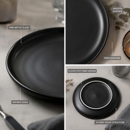 4Pcs Matte Ceramic Dessert Plates, 6In Black Round Appetizer Plates - Image 4
