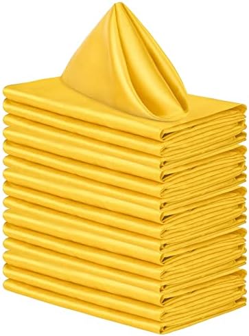 ANECO 16 Pack Square Satin Napkin Bright Silk Table Napkin Soft Smooth Fabric Table Napkin for Wedding Banquet Party Decoration, Yellow, 17 x 17 Inch by Aneco