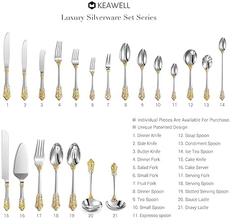 KEAWELL Gorgeous Luxury 4-Piece 18/10 Dinner Knife Set (Gold Accent) - Image 6