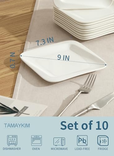7.3 Inch Square Porcelain Dessert Plates, 10 Pieces, White - Image 2