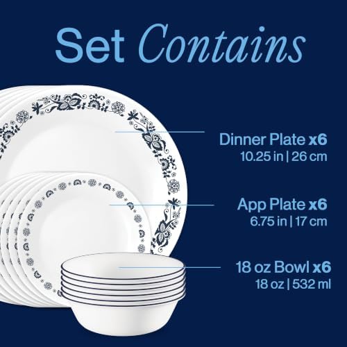 Corelle Old Town Blue 18-Piece Round Dinnerware Set, Service for 6 - Image 3