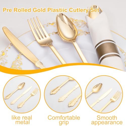 400PCS Gold Wrapped Silverware Disposable Fancy for Parties Weddings - Image 4