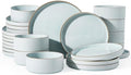 Famiware Stoneware Dinnerware Sets for 8, Rimmed Plates, Bowls, Blue Dishes by Famiware