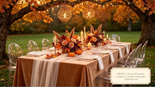 Festiva 350Pcs Rose Gold Plastic Plates - Clear Rose Gold Disposable Dinnerware Sets for 50Guests include 100 Plates 50 Cups 50Plastic Cutlery 50Napkins for Fall Party&Wedding& Bridal Shower - Image 5