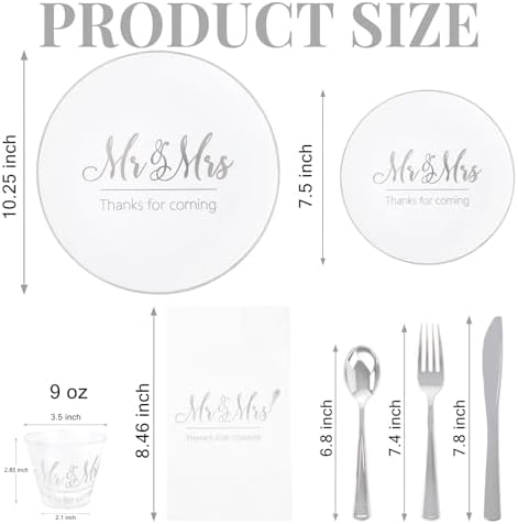 I00000 175 Pcs Silver Wedding Plastic Plates and Disposable Napkins Set - Image 4
