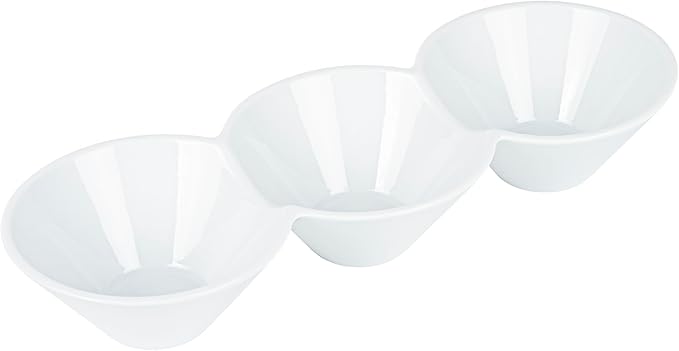 Restaurantware-13.4 x 4.9 x 2.3 Inch Triple Dip Bowls, 1 Microwavable Condiment Server - 3 Compartments, Microwavable, White Porcelain Dip Tray, Dishwashable, For Snacks, Condiments, Or Toppings