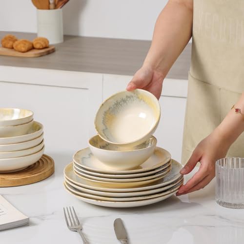 DOMICREVERY Ceramic Dinnerware Sets for 6, 24 pcs Plates and Bowls Sets - Image 5
