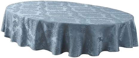 Newbridge Barcelona Luxury Damask Fabric Tablecloth, 100% Polyester, No Iron, Soil Resistant Dining Room, Party Banquet and Holiday Tablecloth, 60 Inch x 102 Inch Oval, Blue - Image 2