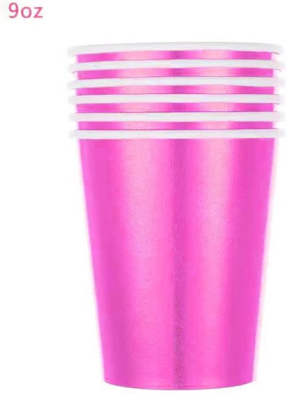 Iridescent Pink Party Supplies, Holographic Paper Plates and Napkins Set, Rainbow Disposable Paper Plates Cups Knives Spoons Fork Straw for Birthday Wedding Party Serve 25 (Pink)