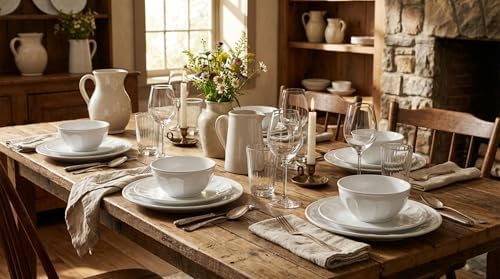 Fitz and Floyd Everyday Vintage Scalloped Porcelain 12 Piece Dinnerware Plate Bowl Set, Service for 4 - Image 7