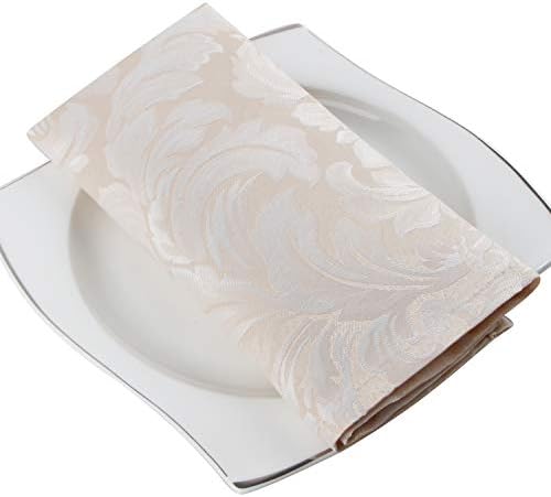 EHouseHome Damask Jacquard Cloth Napkins Waterproof Spillproof Polyester Fabric Napkins,Beige,Set of 4, 17 x 17 Inch - Image 2