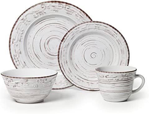 Pfaltzgraff Trellis White 16-Piece Stoneware Dinnerware Set, Service for 4, Distressed White Finish, Microwave & Dishwasher Safe Plates and Bowls - Image 2