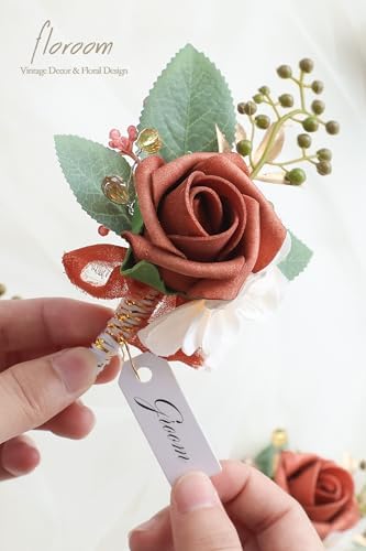 Floroom Set of 6 Burnt Orange Terracotta Foam Rose Boutonnieres with Pins for Men Wedding for Groom Groomsmen Wedding Ceremonies Anniversaries Formal Dinners Parties Proms - Image 4