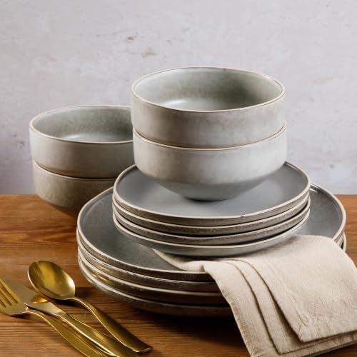 Gibson Elite Plates and Bowls Set, 12 Piece Dinnerware Set for 4, Grey - Image 6