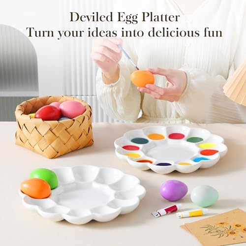 MALACASA Ceramic Deviled Egg Tray, 10 Inch Round Serving Platter, 12 Wells - Image 4