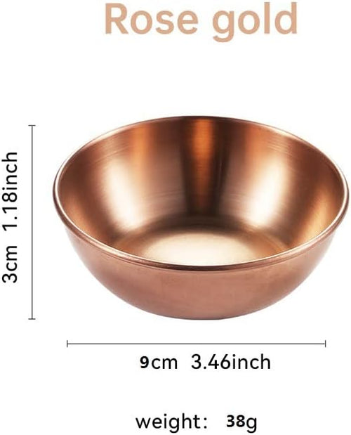 12 Pack Stainless Steel Sauce Dishes, Rose Gold Mini Saucers Bowl Round Seasoning Dishes Sushi Dipping Bowl Appetizer Plates, 3.15inch