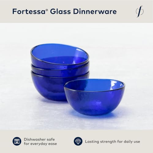 Fortessa Los Cabos Glass Dinnerware Collection, Cereal Salad Fruit Bowl (Set of 4), 6 Inch/21oz, Cobalt - Image 2