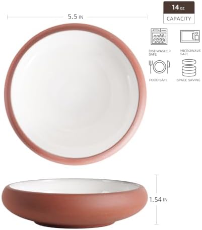 Uaral Japanese Salad Plate,Dinner Plates and Bowls Set,Stoneware Appetizer Plates with Rustic Terracotta Underside, Set of 4,5.5inch,14oz(Red and White) - Image 6