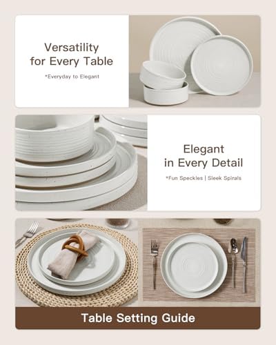 Stoneware Dinnerware Sets, Plates, Bowls, Dishes Set for 4 - Image 4