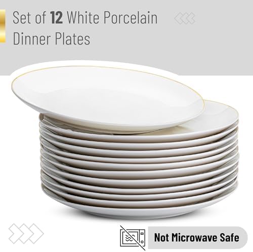 BTaT- White Porcelain Dinner Plates, Set of 12, 10.5" Gold Rimmed, Classic Style, Formal Dining (Pack of 3) - Image 4