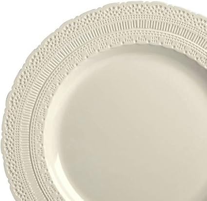 OCCASIONS 80 Plates Pack (40 Guests), Heavy Duty Fancy Ivory Plastic Wedding Plates, 40x11" Dinner + 40x8.25" Salad/Dessert, Disposable Reusable Elegant Vintage (Chateau Ivory)