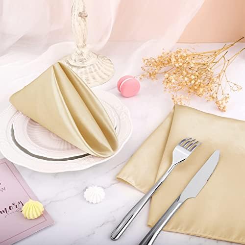 Aneco 16 Pack Square Satin Napkin Bright Silk Table Napkin Soft Smooth Fabric Table Napkin for Wedding Banquet Party Decoration, Champagne, 17 x 17 Inch - Image 5