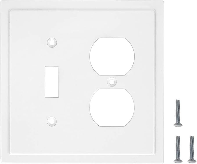 Henne Bery Modern Edge Decorative Wall Plate Switch Plate Outlet Cover, Durable Solid Zinc Alloy (Toggle/Duplex, White)
