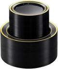 BESTVIP 200PCS Black Plastic Plate with Gold Rim by Bestvip