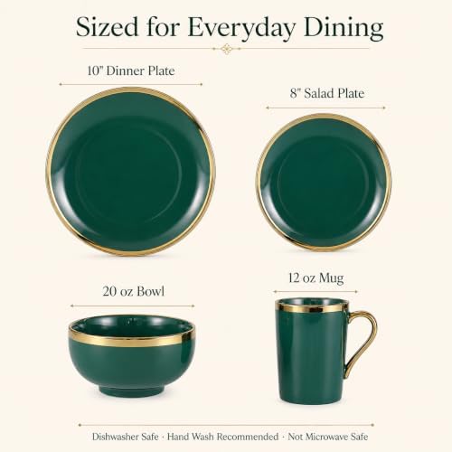 Green and Gold Dinnerware Set for 4, 16-Piece Porcelain - Image 3