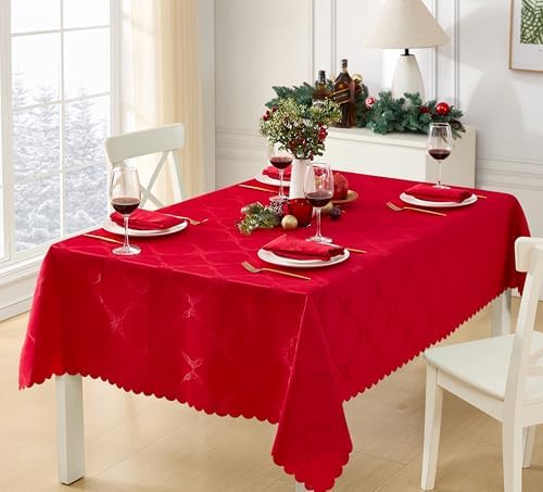 Newbridge Christmas Ribbons and Bows Red 60 x 84 Rectangle Tablecloth | Jacquard Damask Fabric Table Cover, Water Stain Wrinkle Resistant Easy Care, Formal Holiday Winter Dinner Party Dining Décor - Image 5