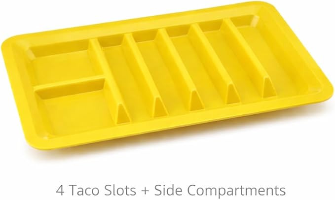 Dependable Industries inc. Essentials Set of 3 Rectangular Taco Holder Plates – BPA-Free Plastic Taco Trays with Dividers, Stackable, Microwave & Dishwasher Safe