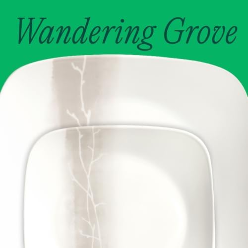 Corelle Vitrelle 18 Piece Glass Dinnerware Sets Rectangular Square Plate and Bowl Set Service for 6, Triple Layer Chip & Crack Resistant Glass Plate and Bowl Sets, Wandering Grove - Image 2