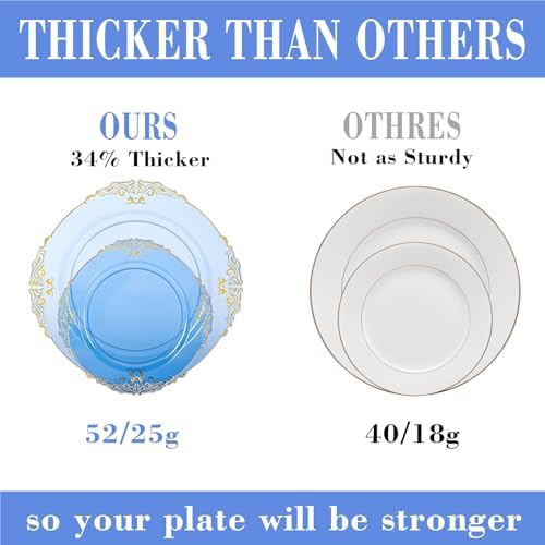 350PCS Gold and Blue Plastic Plates, Dinnerware Sets for 50 Guests - Image 4