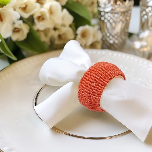COTTON CRAFT Glitz Handmade Beaded Napkin Rings - Set of 12 - Coral - Image 4