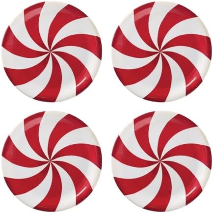 UP Classic Peppermint Candy Melamine Round Dessert Plates, Small Serving Plates, Christmas Decorations, for Appetizer, Snacks, and Side Dishes, Red and White, 6.75 Inch, Set of 4 by UPware