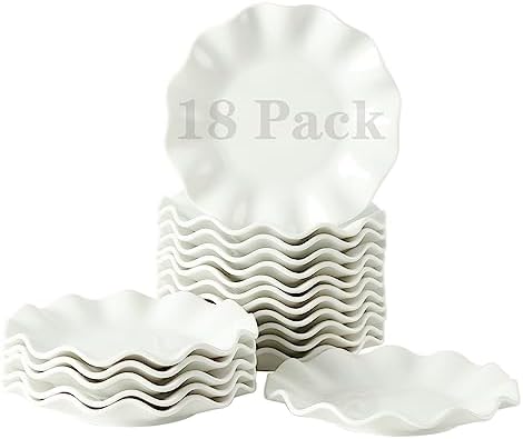 18 Pieces 6 Inch Porcelain Dessert Plates, Wavy Rim, White by TAMAYKIM