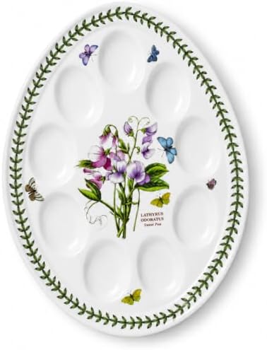 Portmeirion Botanic Garden 12-inch Devilled Egg Platter, Sweet Pea Motif - Durable Porcelain Serveware with Chip-Resistant Glaze - Dishwasher, Microwave, Freezer, Oven Safe Elegant Tableware by Portmeirion