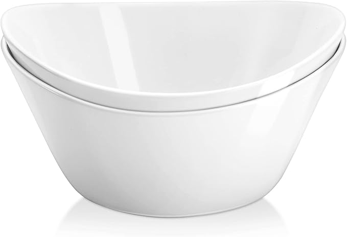 Yedio Salad Bowls Set, 40 Ounces Porcelain Serving Bowls for Kitchen, Large White Bowls for Soup, Oatmeal, Pasta, Snacks, Set of 2, Microwave Dishwasher Safe