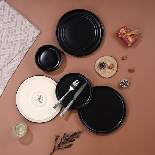 LIANYU Plates and Bowls Sets for 2, 6 Piece Stoneware Dinnerware Set, Porcelain Dishware for Kitchen and Dining, Microwave Oven Dishwasher Safe, High temperature & Scratch Resistant, Matte Black - Image 7