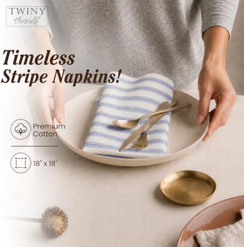 TWINY threads Set of 12 100% Cotton Cloth Napkins, 18"x18",Navy - Image 4