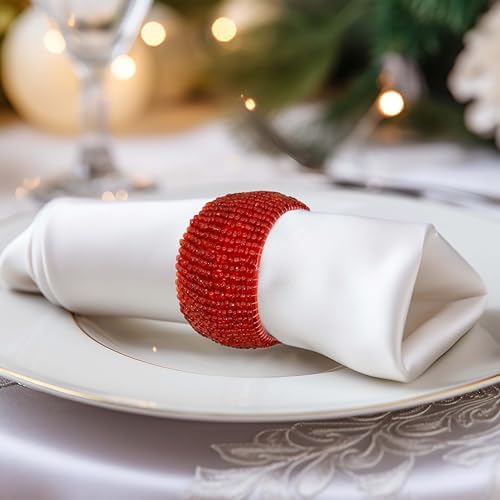 COTTON CRAFT Glitz Handmade Beaded Napkin Rings - Set of 12 - Red - Image 2