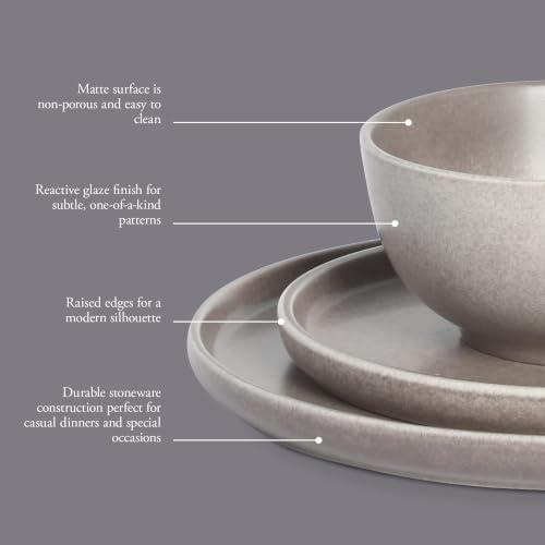Gibson Elite 12 Piece (Service for 4) Eden Rock Plates and Bowls Reactive Glaze Round Dishes Stoneware Ceramic Dinnerware Set - Grey - Image 3