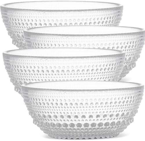 Clear Hobnail Glass Bowl Set of 4 Pressed Glass Bowls 20 oz by Yungala