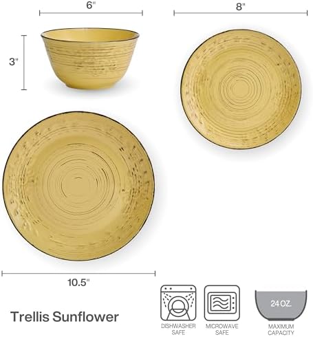 Pfaltzgraff Trellis Sunflower 12 Piece Dinnerware Set, Service for 4, Yellow - Image 4