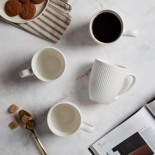 Tabletops Gallery 4 Piece Embossed White Chip Resistant Porcelain Mug Set - Image 3