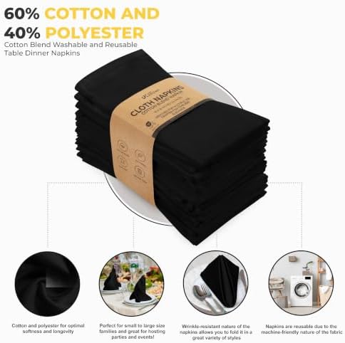 Utopia Kitchen Cotton Blend Black Cloth Napkins [24 Pack, 18x18 Inch] - Image 4