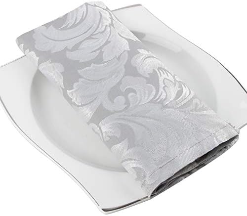 EHouseHome Damask Jacquard Cloth Napkins Waterproof Spillproof Polyester Fabric Napkins Silver Grey, Set of 12, 17 x 17 Inch (Pack of 2) - Image 2