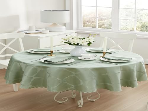 Newbridge Holiday Ribbons Bows Sage Green 60 x 84 Oval Tablecloth by HomeBargainsPlus