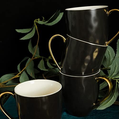 Stone Lain Florian Modern Porcelain 16 Piece Dinnerware Set, Plates and Bowls Set, Dish set for 4, Black And Golden Rim - Image 2